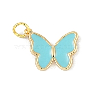 Brass Enamel Pendants, with Jump Ring, Real 18K Gold Plated, Butterfly Charm, Turquoise, 16x12.5x2.5mm, Hole: 3mm(KK-B114-16G-03)