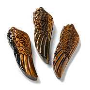 Natural Tiger Eye Pendants, Carved Wing Charms, 56~59x19~22x7~10.5mm, Hole: 1.3mm(G-M417-05E)