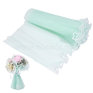 4M Polyester Pleated Lace Trim, Ruffled Lace Ribbon with Plastic Pearl Bead Edge for Garment Accessories, Light Cyan, 11 inch(280mm), about 4.37 Yards(4m)/Bag(OCOR-WH0088-24A)