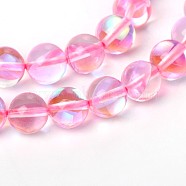 Synthetical Moonstone Round Beads Strands, Holographic Beads, Dyed, Pearl Pink, 8mm, Hole: 1mm, about 48pcs/strand, 15.3 inch(G-M049-8mm-02I)