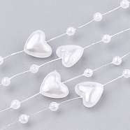 ABS Plastic Imitation Pearl Beaded Trim Garland Strand, Great for Door Curtain, Wedding Decoration DIY Material, Heart and Round, White, 9x9mm and 3mm(X-AJEW-S071-02D)