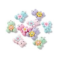 Opaque Resin Pendants, with Platinum Tone Iron Loops, Bear with Flower Charms, Mixed Color, 30x21.5x10mm, Hole: 2mm(RESI-G046-03P)