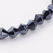Glass Beads Strands, Bicone, Black, Pearl Luster Plated, The beads about 4mm in diameter, hole: 1mm, about 70pcs/strand, 10.63 inch(X-GB4mm27Y-L)