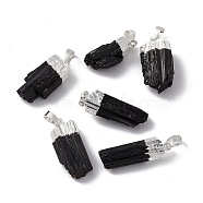 Natural Black Tourmaline Pendants, Nuggets Charms, with Brass Findings, Cadmium Free & Lead Free, Silver, 23~33x8.5~15x6~11.5mm, Hole: 5x8mm(G-G977-02S)