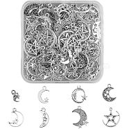 112Pcs 8 Style Tibetan Style Alloy Pendants, Moon with Star, Antique Silver, 12~22x7~18x1.5~2.5mm, Hole: 1.4~2mm, 14pcs/style(FIND-FH0005-05)