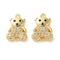 Rack Plating Brass Clear & Black Cubic Zirconia Bear Connector Charms, Long-Lasting Plated, Lead Free & Cadmium Free, Real 18K Gold Plated, 16x11.5x2.5mm, Hole: 1.4mm(KK-C084-15B-G)