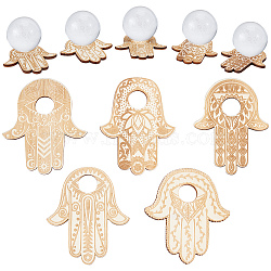 Wood Crystal Ball Display Bases Set, Crystal Sphere Display Stand, Hamsa Hand/Hand of Miriam, BurlyWood, 99.5x76~88x4.5mm, Inner Diameter: 19mm, 5pcs/set(AJEW-WH0367-44B)