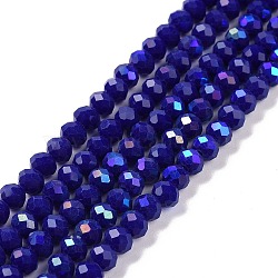 Electroplate Opaque Solid Color Glass Beads Strands, Half Rainbow Plated, Faceted, Rondelle, Blue, 3x2mm, Hole: 0.8mm, about 165~169pcs/strand, 15~16 inch(38~40cm)(EGLA-A034-P2mm-L12)