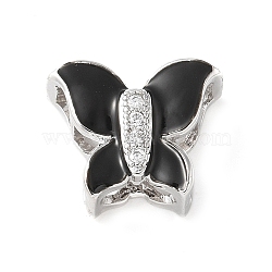 Brass Micro Pave Clear Cubic Zirconia Silde Charms, with Enamel, Cadmium Free & Lead Free, Long-Lasting Plated, Rack Plating, Butterfly, Black, 10.5x12.5x6mm, Hole: 4.5x2.5mm(KK-C086-02P-03)