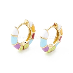 Stripe Pattern Enamel Chunky Hinged Hoop Earrings for Women, Real 18K Gold Plated Brass Jewelry, Cadmium Free & Nickel Free & Lead Free, Colorful, 15x3.5mm, Pin: 0.8mm(X-EJEW-P196-28G)