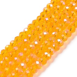 Electroplate Glass Beads Strands, Half Rainbow Plated, Faceted, Rondelle, Gold, 6x5mm, Hole: 1mm, about 85~88pcs/strand, 16.1~16.5 inch(41~42cm)(X1-EGLA-A034-T6mm-L11)
