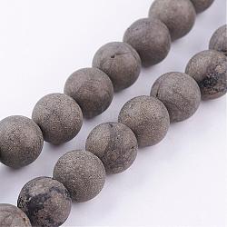 Natural Pyrite Beads Strands, Round, Frosted, 8mm, Hole: 1mm, about 48pcs/strand, 16 inch(G-P303-03-8mm-16)