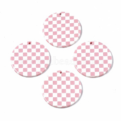Opaque Cellulose Acetate(Resin) Pendants, Flat Round with Grid Pattern, Pink, 27.5x27.5x2.5mm, Hole: 1.4mm(X-KY-Q057-002B-A04)