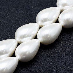 Electroplate Shell Pearl Beads Strands, Drop, White, 7~7.5x4~5mm, Hole: 1~1.2mm, about 57pcs/strand, 15.7 inch(40cm)(BSHE-G010-4x7mm-01)