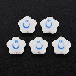 Handmade Porcelain Beads, Star with Smile, White, 14x15x6.5mm, Hole: 2mm(PORC-T007-01)