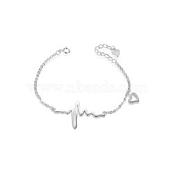 SHEGRACE 925 Sterling Silver Heartbeat Charm Bracelet(Chain Extenders Random Style), Silver, 7-1/8 inch(18cm)(JB37A)