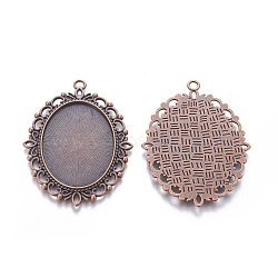 Tibetan Style Alloy Oval Pendant Cabochon Settings,  Nickel Free & Lead Free, Red Copper, Tray: 40x30mm, 61x48x3mm, Hole: 3mm(X-TIBE-473-R-NR)