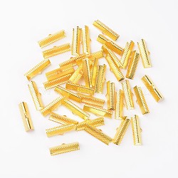 Iron Ribbon Crimp Ends, Cadmium Free & Nickel Free & Lead Free, Golden, 8x25mm, Hole: 1.6mm(X-E182Y-G)