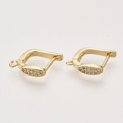 Brass Micro Pave Cubic Zirconia Hoop Earring Findings with Latch Back Closure, Nickel Free, with Horizontal Loop, Real 18K Gold Plated, Oval, 14x3.5x12mm, Hole: 1mm, Pin: 1mm(KK-T048-032G-NF)