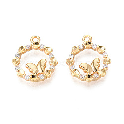 Brass Micro Pave Cubic Zirconia Pendants, Butterfly & Ring, Real 18K Gold Plated, 18x15.5x3mm, Hole: 1.4~1.5mm(X1-KK-N263-78C-G)