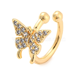 Real 14K Gold Plated Brass with Cubic Zirconia Cuff Earrings, Long-Lasting Plated, Butterfly, 13x14x10.5mm, Pendants: 9x10.5x1.7mm(EJEW-M232-01A-G)