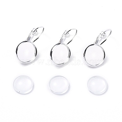 DIY Earring Making, with Brass Leverback Earring Findings and Transparent Oval Glass Cabochons, Silver Color Plated, Cabochons: 11.5~12x4mm, 1pc/set, Earring Findings: 25x14mm, Tray: 12mm, Pin: 0.8mm, 1pc/set(DIY-X0293-62B-B)