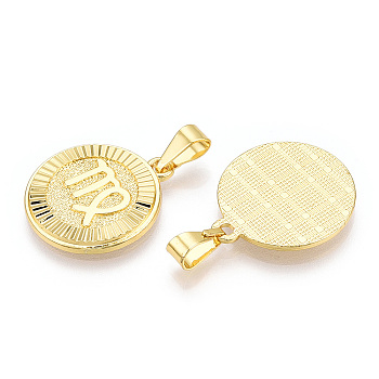 Brass Pendants, Twelve Constellations, Flat Round, Real 18K Gold Plated, 24x20.5x2mm, Hole: 3.5x7mm