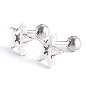 201 Stainless Steel Barbell Cartilage Earrings, Screw Back Earrings, with 304 Stainless Steel Pins, Star, Stainless Steel Color, 8.5x8.5x2mm, Pin: 1mm