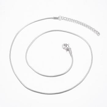 304 Stainless Steel Snake Chain Necklaces, with Lobster Claw Clasps, Silver Color Plated, 17.7 inch(45cm)