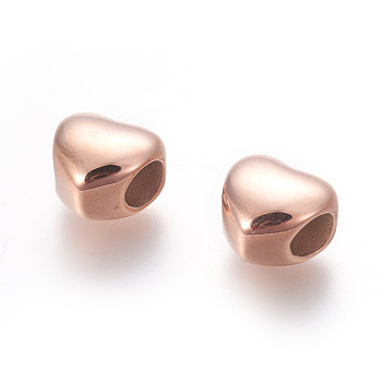 304 Stainless Steel European Beads, Large Hole Beads, Heart, Rose Gold, 10.5x11.3~11.5x8.1~8.3mm, Hole: 5mm