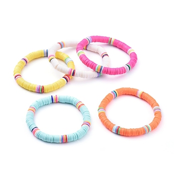 Kids Bracelets, Handmade Polymer Clay Heishi Beads Stretch Bracelets, Mixed Color,  Inner Diameter: 1-7/8 inch(4.8cm)