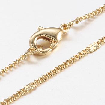 Brass Chain Necklaces, Curb Chain, with Lobster Claw Clasps, Real 18K Gold Plated, 17.7 inch(45cm)