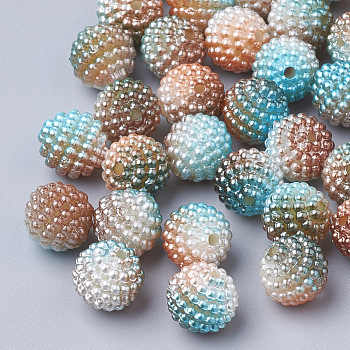 Imitation Pearl Acrylic Beads, Berry Beads, Combined Beads, Rainbow Gradient Mermaid Pearl Beads, Round, Camel, 10mm, Hole: 1mm, about 200pcs/bag