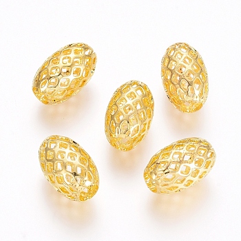 Rack Plating Brass Filigree Beads, Hollow, Oval, Golden, 12x8mm, Hole: 3.5mm
