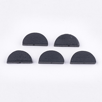 Painted Natural Wood Beads, Semicircle, Black, 10x20x4mm, Hole: 1.5mm