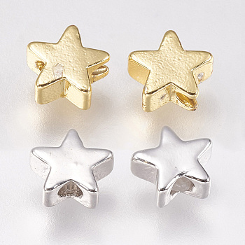 Brass Beads, Star, Mixed Color, 6x6x2.5~3.3mm, Hole: 1mm