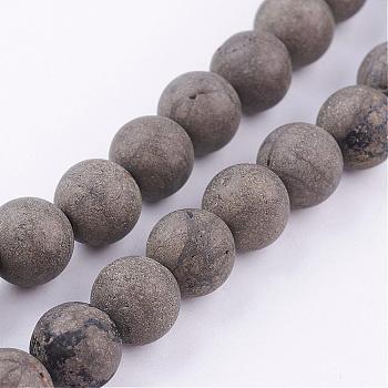 Natural Pyrite Beads Strands, Round, Frosted, 8mm, Hole: 1mm, about 48pcs/strand, 16 inch