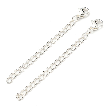 304 & 201 Stainless Steel Curb Chain Extender, End Chains, with Lobster Claw Clasps, Silver, 62x3mm