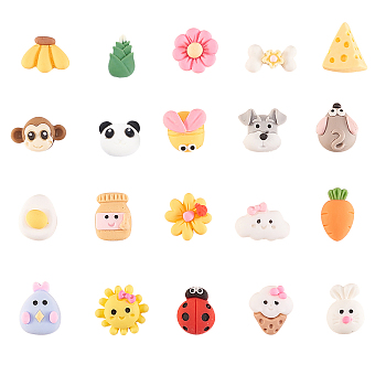20Sets 10 Styles Opaque Resin Decoden Cabochons, Animals, Mixed Color, 11.5x13.5x5mm, 2set/style