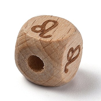 Natural Wood Constellation Beads, Cube, Leo, 12x12x12mm, Hole: 4mm