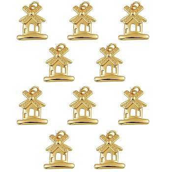 10Pcs Brass Charms, Long-Lasting Plated, with Jump Rings, Windmill, Real 18K Gold Plated, 14.5x12x3.5mm, Hole: 2.5mm