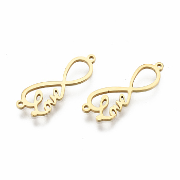 201 Stainless Steel Links Connectors, Laser Cut, for Valentine's Day, Infinity with Word Love, Golden, 7x20x1mm, Hole: 0.8mm
