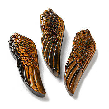 Natural Tiger Eye Pendants, Carved Wing Charms, 56~59x19~22x7~10.5mm, Hole: 1.3mm