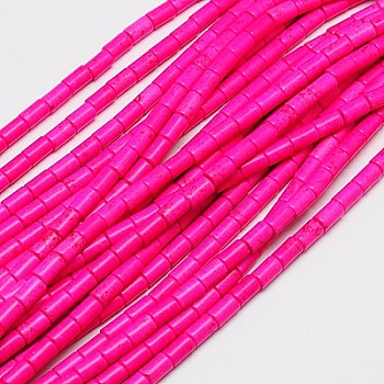 Synthetic Turquoise Beads Strands, Dyed, Column, Fuchsia, 5x3mm, Hole: 1mm, about 72pcs/strand, 15.2 inch