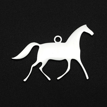 201 Stainless Steel Pendants, Laser Cut, Horse, Stainless Steel Color, 20x30.5x1mm, Hole: 1.6mm