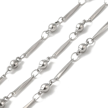 304 Stainless Steel Faceted Rectangle Link Chains, with Spool, Soldered, Stainless Steel Color, 13x1x1mm and 8x3.5x3.5mm