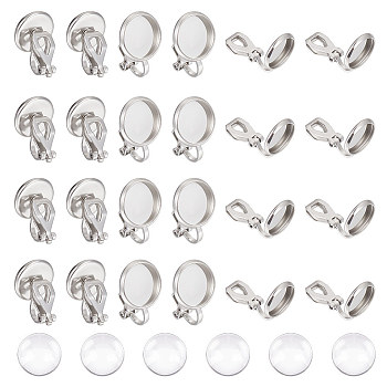 Blank Dome Clip-on Earring Making Kit, Including 304 Stainless Steel Clip-on Earring Settings, Glass Cabochons, Stainless Steel Color, 100Pcs/box