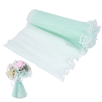 4M Polyester Pleated Lace Trim, Ruffled Lace Ribbon with Plastic Pearl Bead Edge for Garment Accessories, Light Cyan, 11 inch(280mm), about 4.37 Yards(4m)/Bag