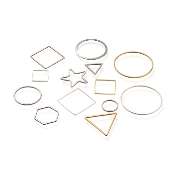 Brass Linking Rings, Mixed Shape, Mixed Color, 12~30x12~30x0.5~0.7mm, Inner Diameter: 10~29x10~29mm