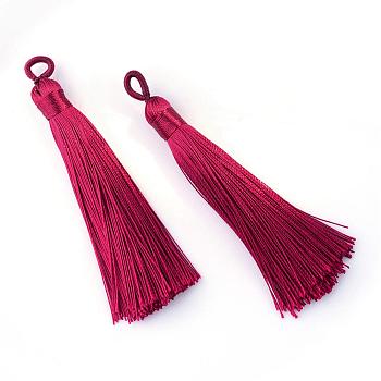 Polyester Tassel Big Pendants Decoration, Dark Red, 80~90x8.5~9mm, Hole: 4x6mm